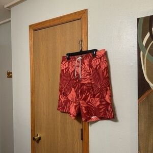 Tommy Bahama Medium Red w/Tropical Print Swimming Trunks - EUC